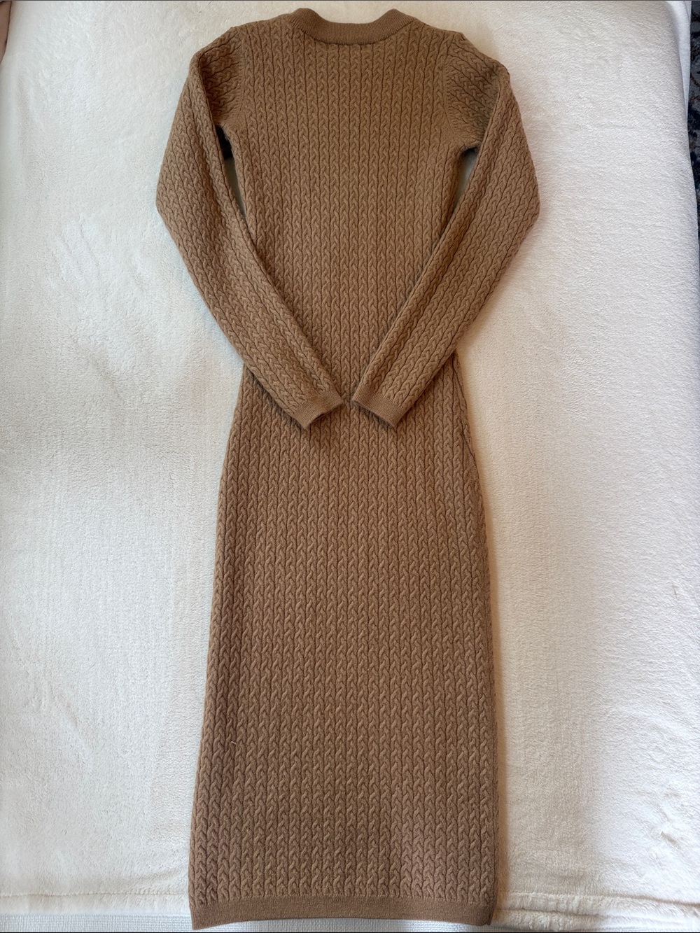 Karen Millen Camel Cable-Knit Long Sleeve Maxi Dress